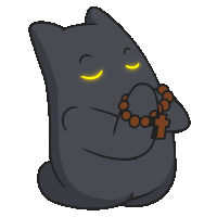 a cartoon cat is praying with a rosary