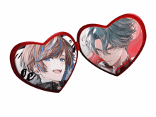 a pair of heart shaped sunglasses with a picture of a boy and a girl on them