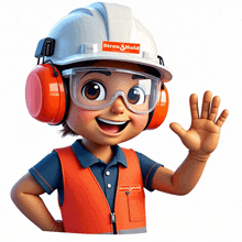 a cartoon character wearing a hard hat and ear muffs says stron & hold