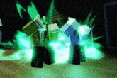 a group of roblox characters are standing in a dark room