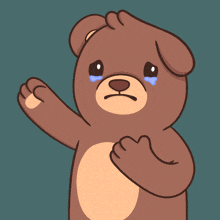 a brown teddy bear with a bandage on its head is crying