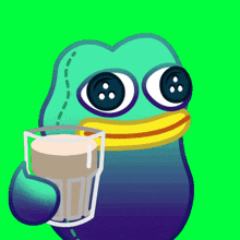 a cartoon frog is holding a glass in its hand