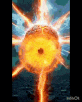 a painting of a giant explosion with the words inshot on the bottom