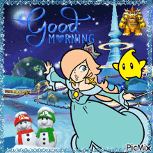 a picture of mario kart with the words good morning on it