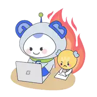 a cartoon character with the letter g on his head
