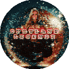 an opryland legendz logo with a woman in a red top