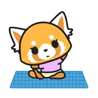 a cartoon of a red panda sitting on a blue mat