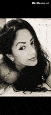 a black and white photo of a woman with pixverse.ai on the bottom