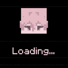 a loading screen with a pink square and the word loading below it
