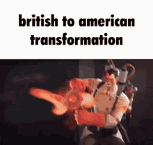 a british to american transformation meme with a cartoon character