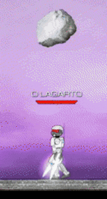 a cartoon character is holding a pair of scissors in front of a large rock that says lagarito