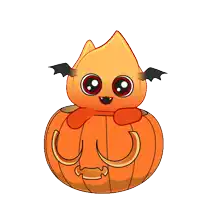 a cartoon drawing of a pumpkin with a bat on it