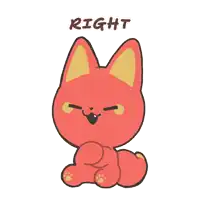 a cartoon drawing of a red fox with the word right above it