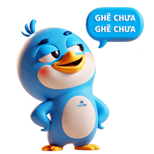 a cartoon penguin with a speech bubble that reads ghe chua ghe chua