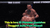two men are fighting in a cage with the words " this is how el matador punishes thugs from hawaii "