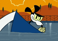 a cartoon character wearing sunglasses is holding a blue object