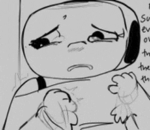 a black and white drawing of snoopy with headphones on .