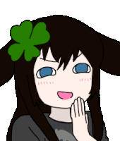 a girl with a green clover on her head