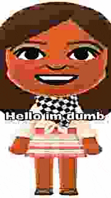 a pixel art of a girl with the words `` hello i 'm dumb '' written on it .