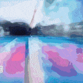 a painting of a person swimming in a pool with a sign that says ' swimming pool ' on it