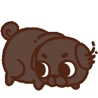 a cartoon drawing of a brown pug dog with a white nose