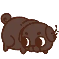 a cartoon drawing of a brown pug dog with a white nose
