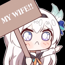 a cartoon girl holding a sign that says my wife