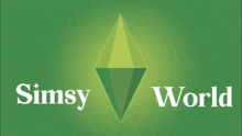 a simsy world logo with a green diamond