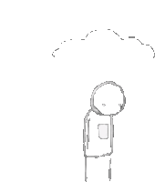 a drawing of a person holding a cup under an umbrella .