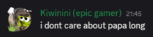 a screenshot of a chat with kiwinini epic gamer