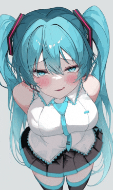 a drawing of a girl with blue hair and a tie