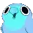 a pixel art of a blue bird with big eyes and a funny face .
