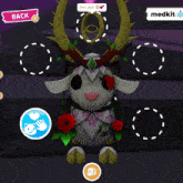 a deer with a heart in its eye and a sticker that says " back "