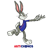 bugs bunny is wearing a blue shirt that says antichemos on the bottom