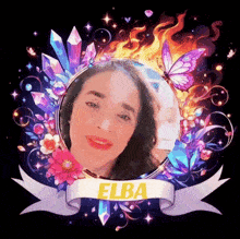 a picture of a woman in a circle with the name elba on the bottom