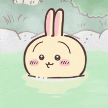 a cartoon drawing of a rabbit with a m on its head