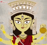 a cartoon of a woman with many arms holding a spoon and a pitcher .