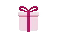 a pixel art illustration of a pink gift box with a red ribbon .