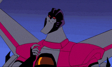 a cartoon character with red eyes and a white smile