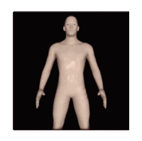 a naked man with his arms outstretched is in a black and white frame