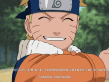 a cartoon of naruto with a caption that says " i will become the next commanding officer ! "