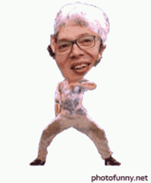 a cartoon of a man with glasses and a bandana dancing