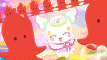 a cartoon character with a heart on her chest is surrounded by octopus