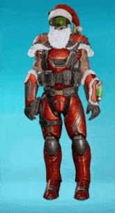 a soldier with a santa hat and beard