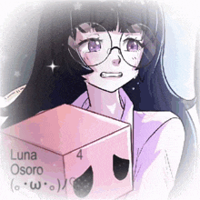 a drawing of a girl with glasses and a box that says luna osoro