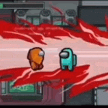 a couple of among us characters standing next to each other in a room .