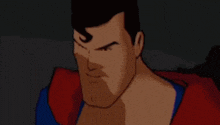 a close up of a cartoon character 's face with a serious expression .