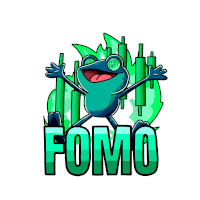 a cartoon frog with the word fomo behind it