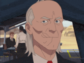a cartoon of a man in a suit and tie with a yellow arrow pointing to the bottom right