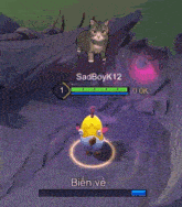 a cat and a chicken in a video game with sadboyk12 in the background
